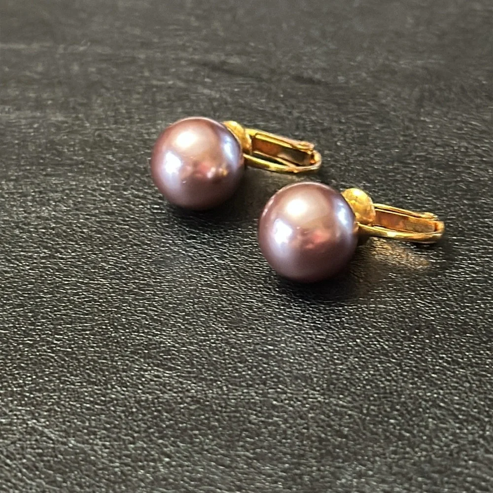 Lavender Pearl Ball Clip On Vintage Earrings